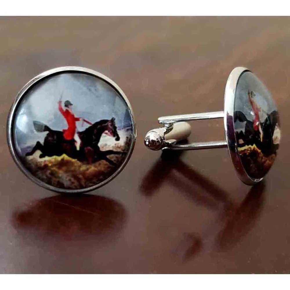 Gascoigne Fox Hunter Pattern Cufflinks Set Equestrian Men's - Picture 1 of 1